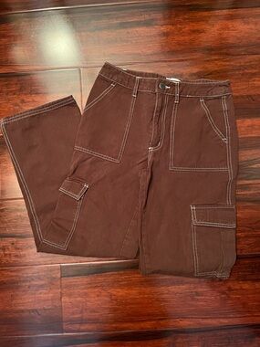 Full Tilt Brown w/ Contrast Stitching Straight Leg Cargo Pant Size XS Petite